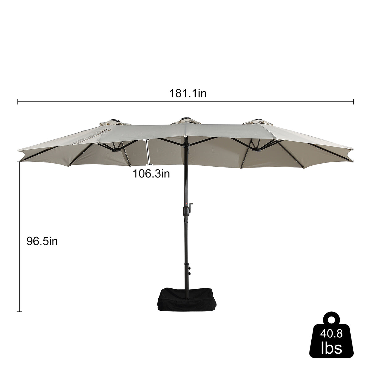 15ft Outdoor Solar Umbrella with 36 LED Patio Double-Sided Umbrella with Crank, Air-Vented Canopy, Base Included (Beige) G546