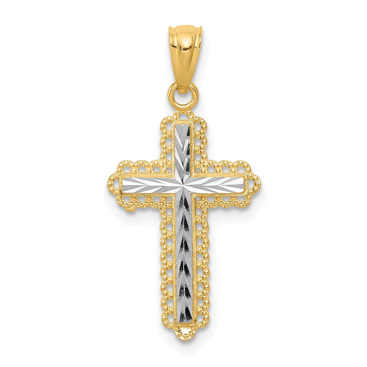 14K Two-Tone Gold Rhodium Plated Diamond Cut Cross Pendant with 14K Yellow Gold Rope Chain 16" H473744