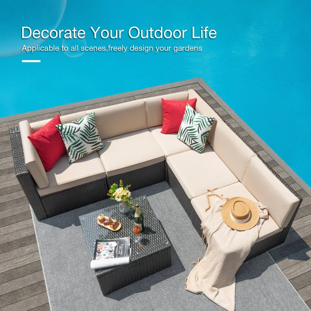 6 Pieces Wicker PE Rattan Sectional Sofa with Cushions C9309
