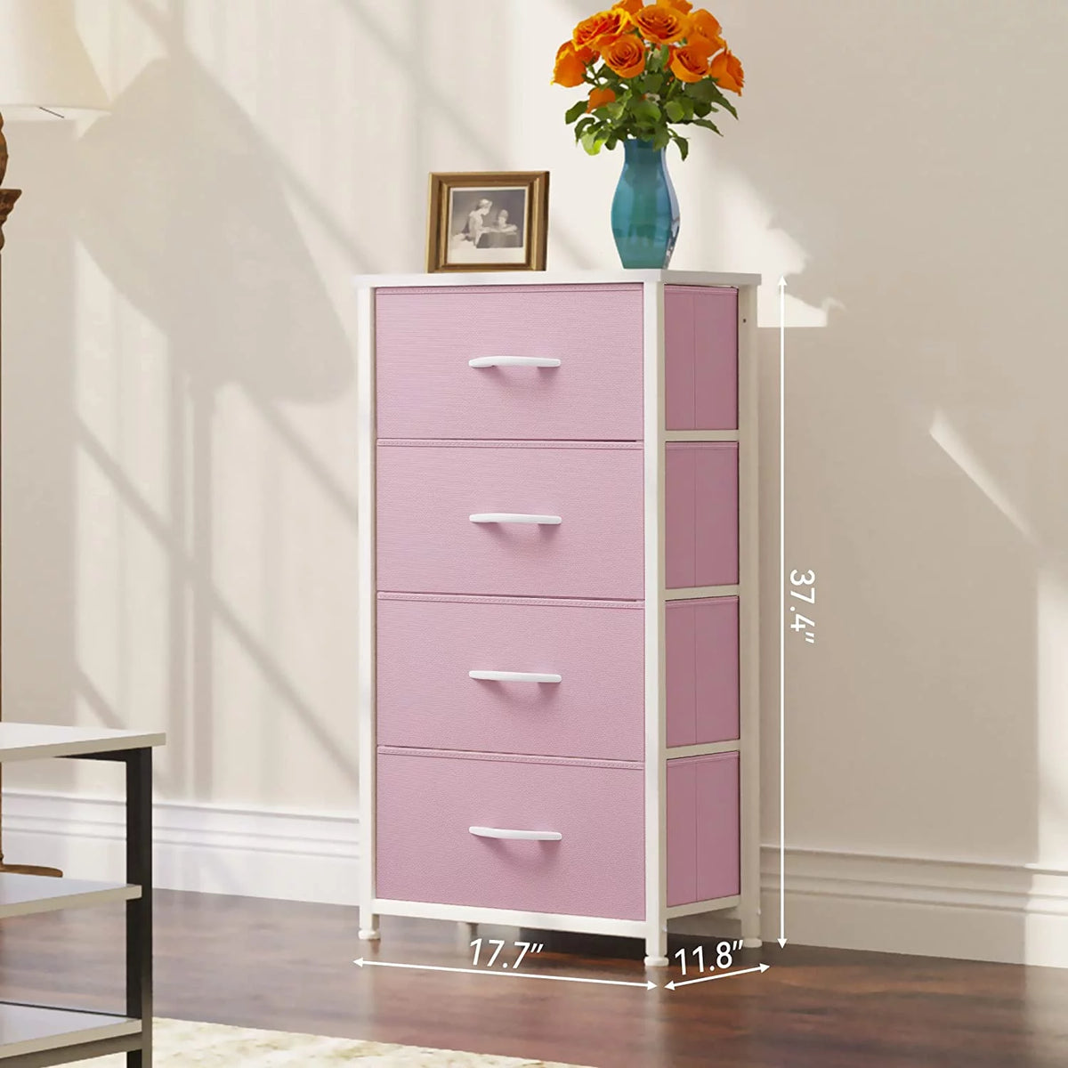 Pink 4 Drawer Fabric Dresser M416