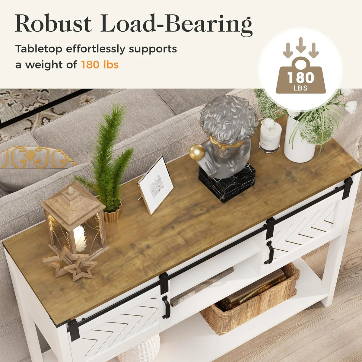 White-Brown Console Table with Sliding Barn Doors U731018
