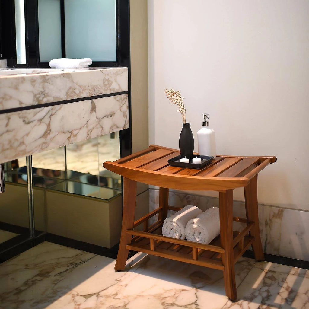 Teak Bench with Shelf F869