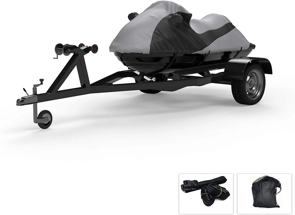 Gray/Black Weatherproof Jet Ski Cover with Trailer Straps and Storage Bag F290056
