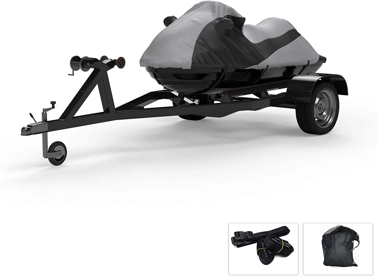 Gray/Black Weatherproof Jet Ski Cover with Trailer Straps and Storage Bag F290056