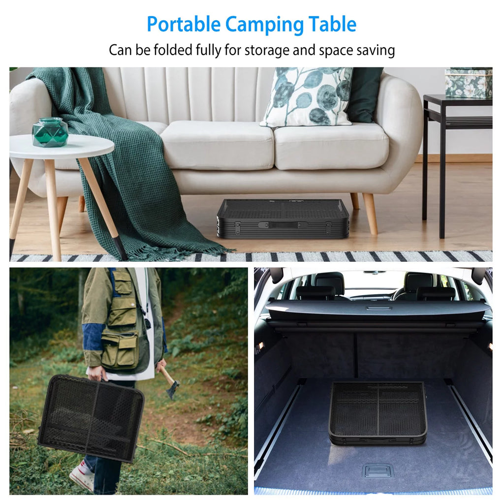 Folding Camping Grill Table with Mesh Desktop Y164788