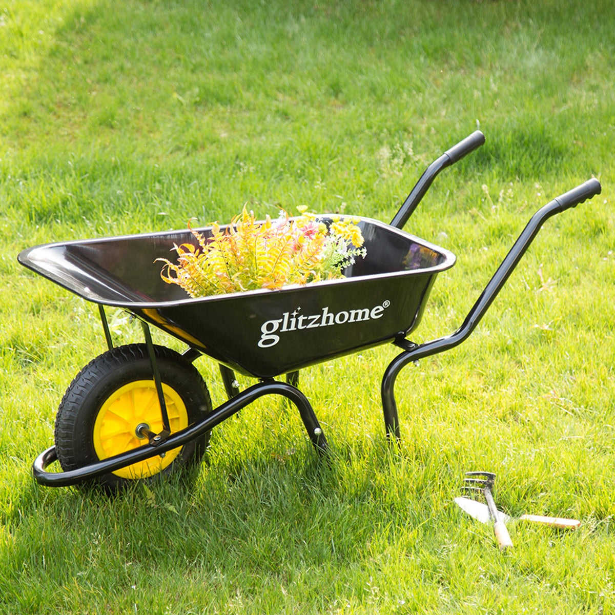 4.7 Cu. ft. Black Steel Framed Plastic Garden Wheelbarrow Utility Dump Cart W65777