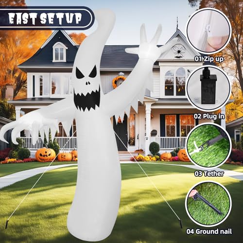 8 FT Tall Halloween Inflatables Ghost with Built-in LEDs F27123
