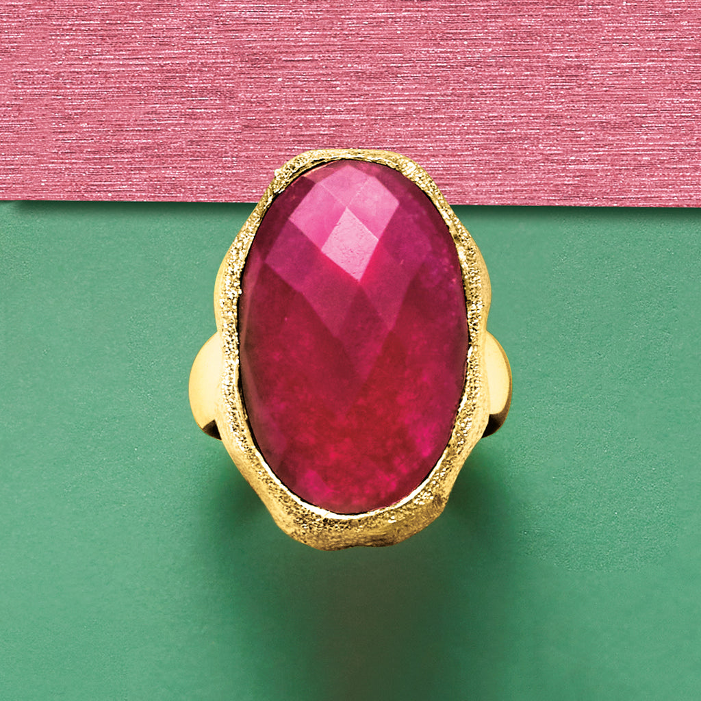 25.00 Carat Pink Quartz Ring in 18kt Gold Over Sterling C747951
