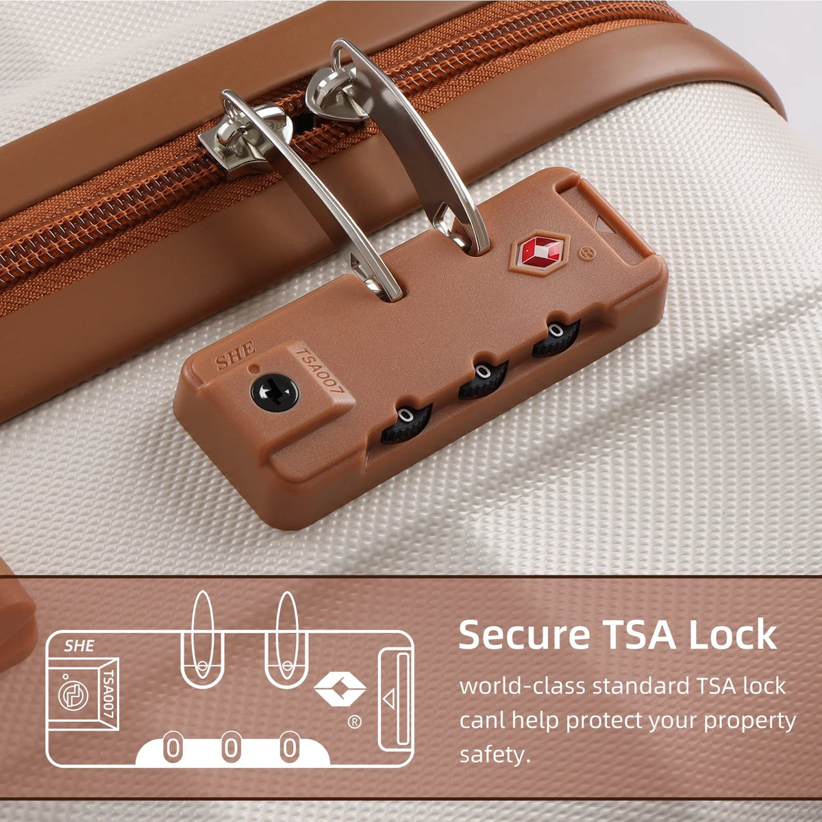 3 Piece Expandable ABS Hardshell Luggage Set Spinner Wheel Suitcase TSA Lock White Brown 20/24/28 Inch A330