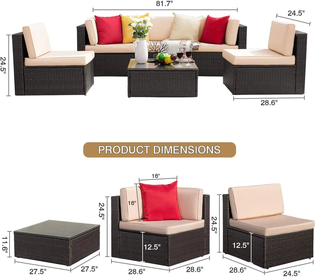 6 Pieces Wicker PE Rattan Sectional Sofa with Cushions C9309