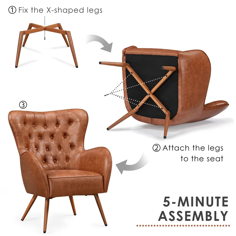 Brown Faux Leather Accent Chair with Tufted High Back L5213