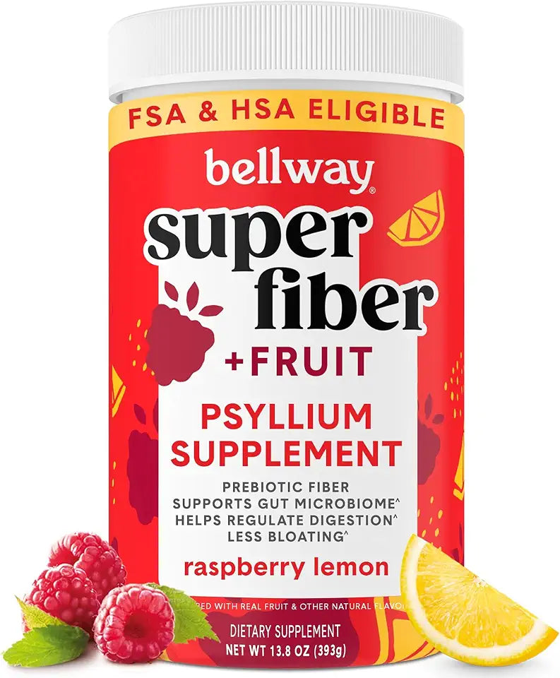 Organic Psyllium Husk Fiber Powder Sugar Free Plant-Based Raspberry Lemon 50 Servings B886