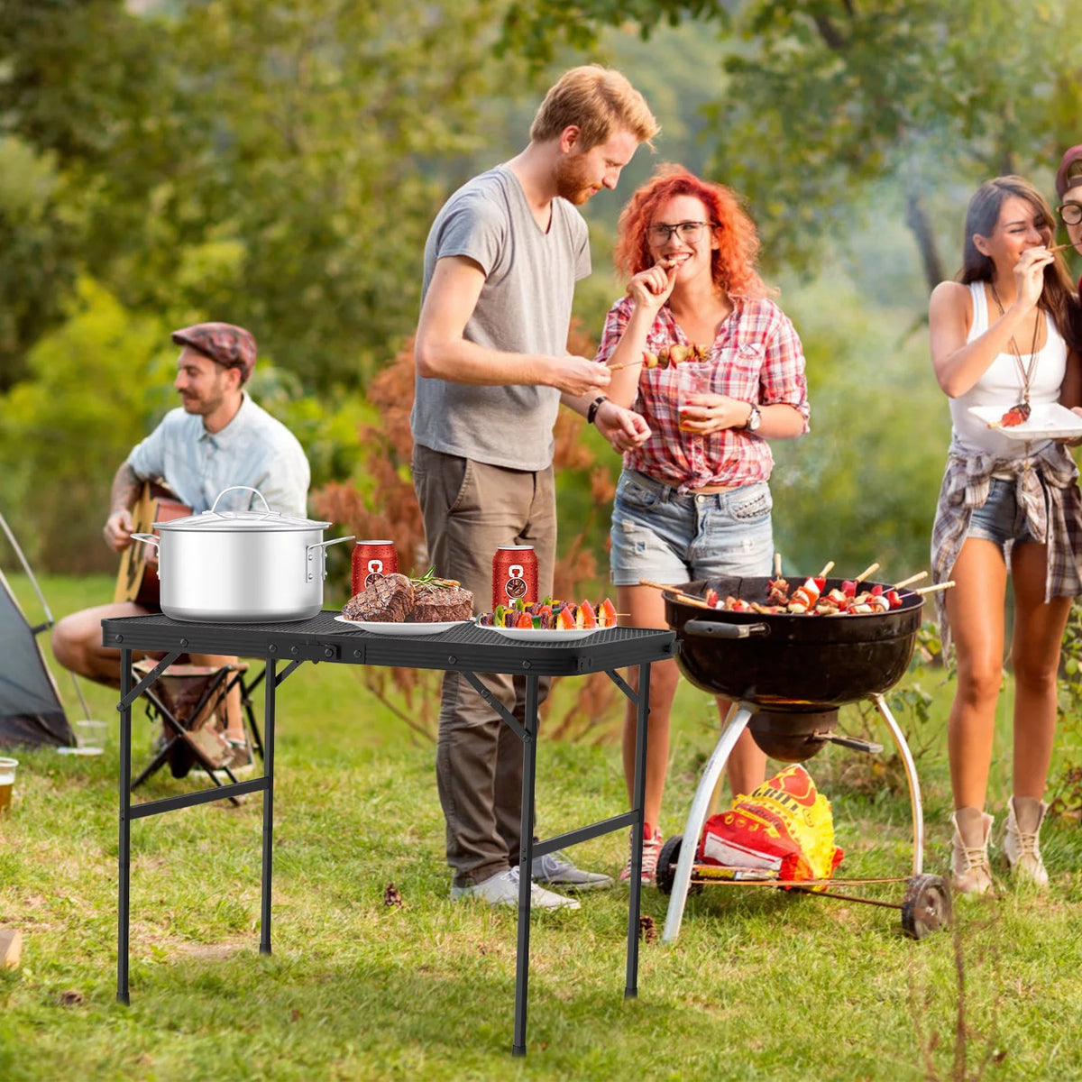 Folding Camping Grill Table with Mesh Desktop Y164788